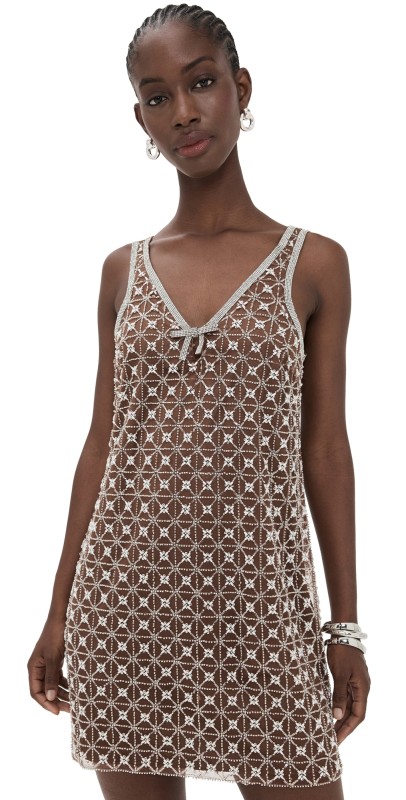 Saylor Jeanetta Beaded Sequin Mini Dress Chocolate