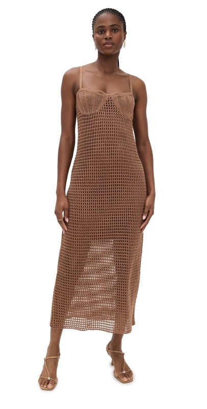 Dress To Crochet Shell Midi Dress Gold