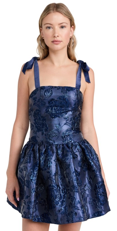 alice + olivia Maryann Tie Shoulder Drop Waist Mini Dress Midnight Blue
