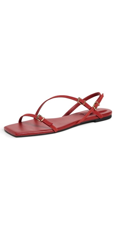 SIMKHAI Carey Suede Strappy Flat Sandals Crimson