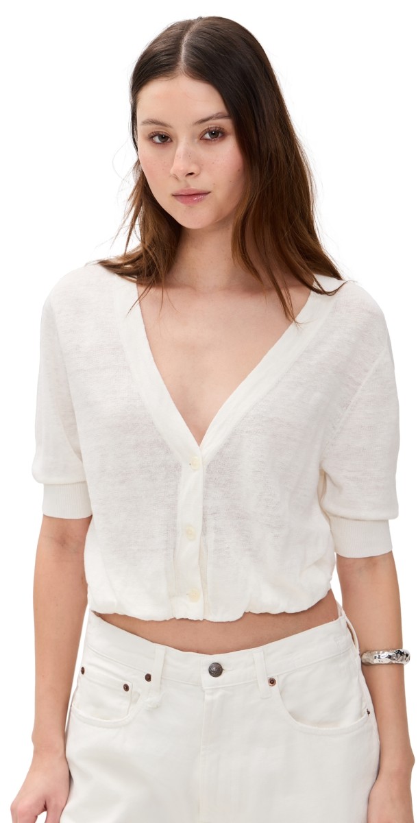 R13 Elbow Sleeve Balloon Cardigan Ecru