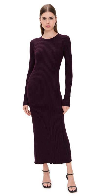 Helmut Lang Open Back Ribbed Dress Eggplant