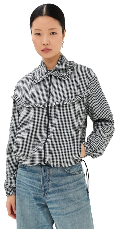 Tanner Fletcher Archie Ruffle Trim Track Jacket Black Gingham