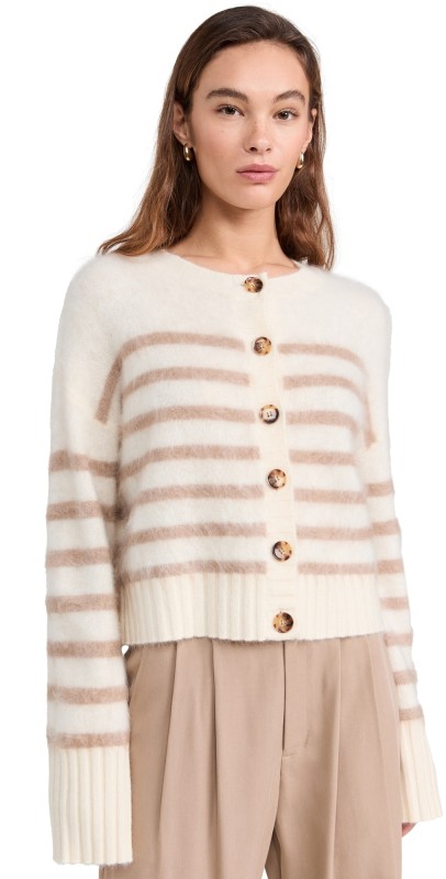 La Ligne Brushed Cashmere Cardigan Cream/Tan