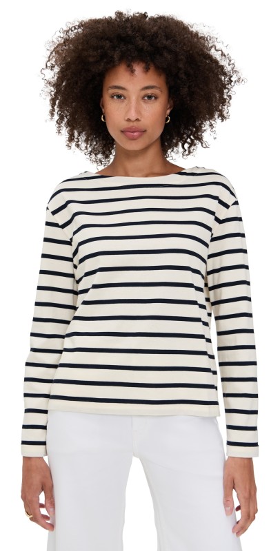 Jenni Kayne Claude Long Sleeve Tee Ivory/Navy Stripe