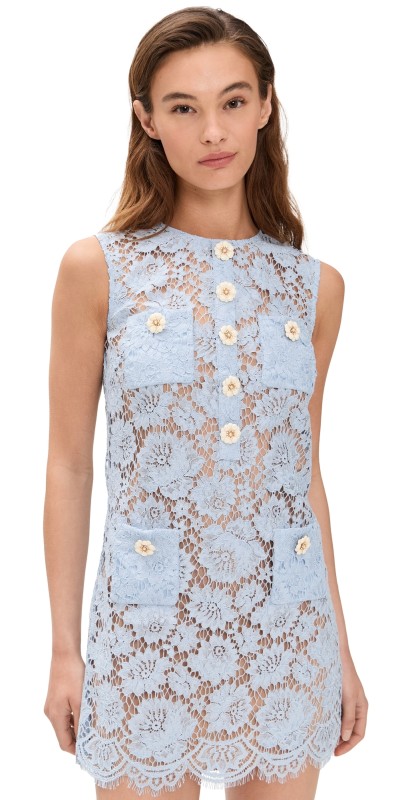 Self Portrait Blue Fine Lace Mini Dress Blue