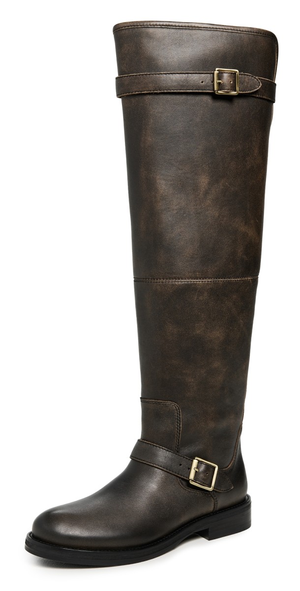 SIMKHAI Noah Leather Over-The-Knee Boots Distressed Chocolate