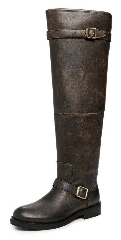 SIMKHAI Noah Leather Over-The-Knee Boots Distressed Chocolate