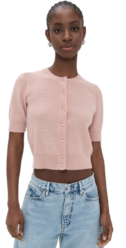 FRAME The Cashmere Pointelle Cardi Light Pink