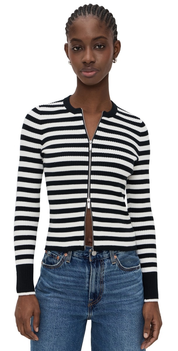 Madewell London 2 Way Zip Cardigan Black/White Stripe