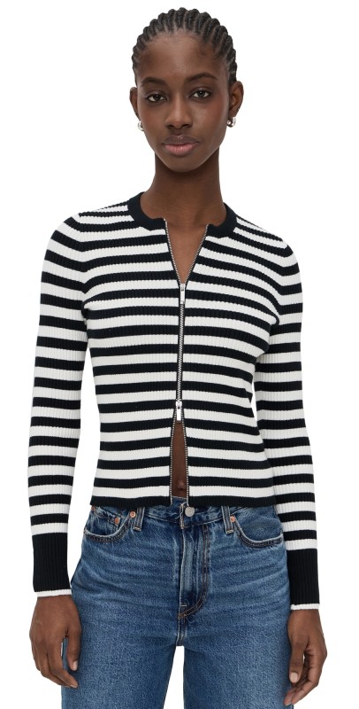 Madewell London 2 Way Zip Cardigan Black/White Stripe