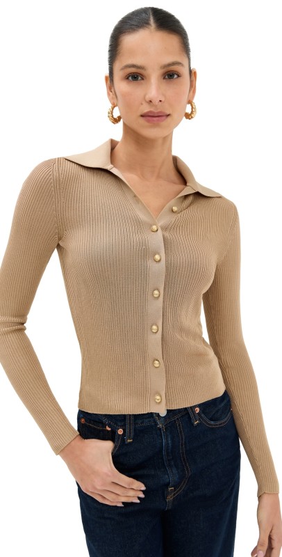 alice + olivia Nealie Ribbed Polo Tan