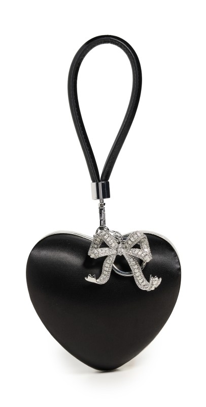 Self Portrait Black Satin Top Handle Heart Clutch Black