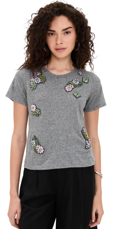 Cinq à Sept Crystal Ivy Shrunken Tee Heather Grey/Multi