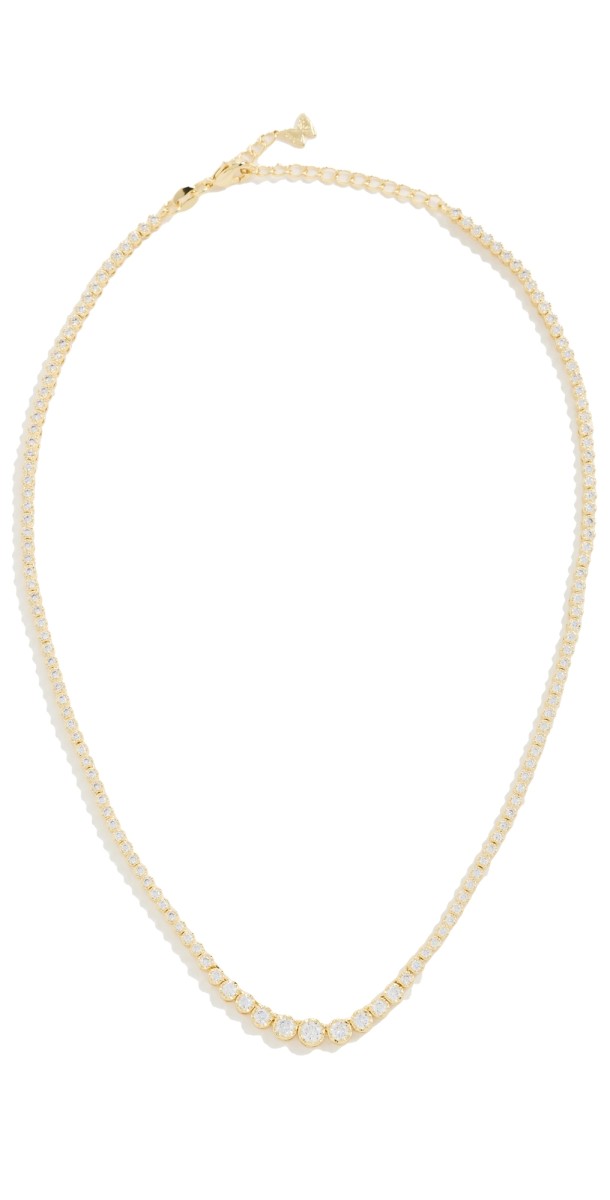 By Adina Eden Cubic Zirconia Bezel Graduated Tennis Necklace Gold