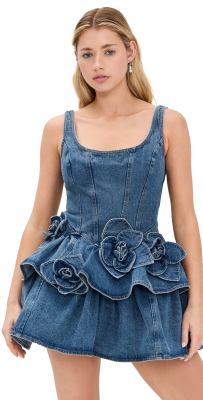 AKNVAS Devyn Denim Dress with Rose Detail Saxe Blue
