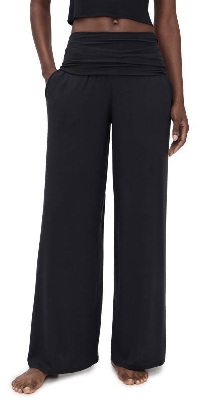 Lunya Soft Modal Rib Fold Over Pants Black