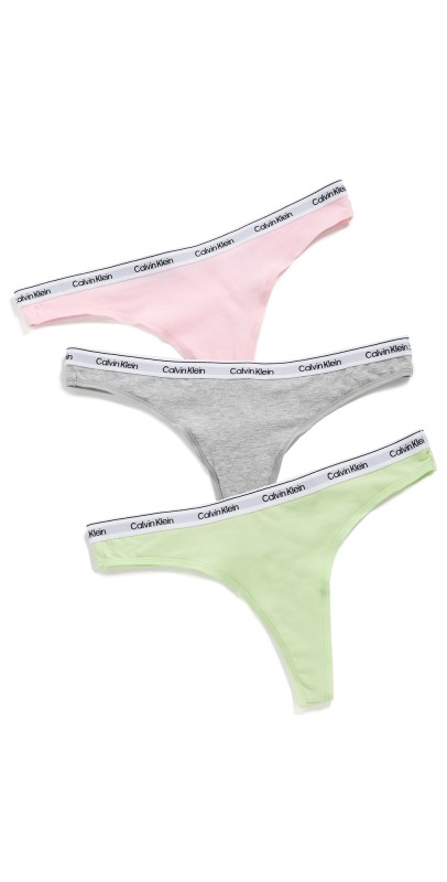 Calvin Klein Underwear Modern Logo Thong 3 Pack Highline Green/Buff Pink/Grey