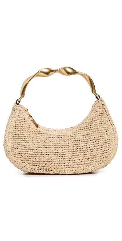 SIMKHAI Nixi Twist Handle Raffia Hobo Bag Natural