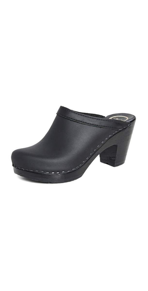 No.6 Old School High Heel Clogs Black/Black