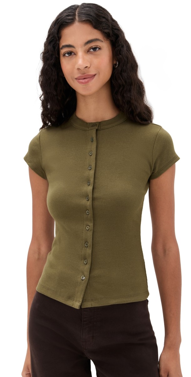 Reformation Raelynn Knit Top Dark Olive