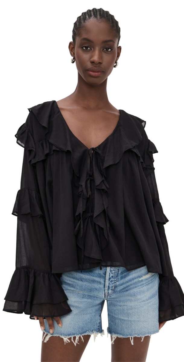 Show Me Your Mumu Joss Ruffle Top Black Voile