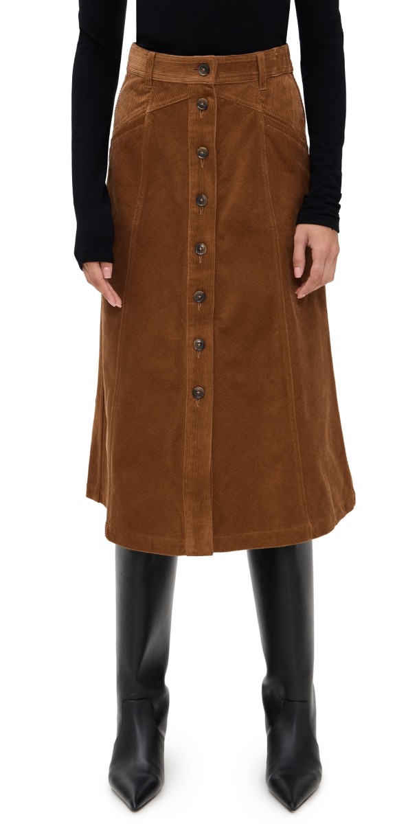 PAIGE Jahn Corduroy Skirt Cognac