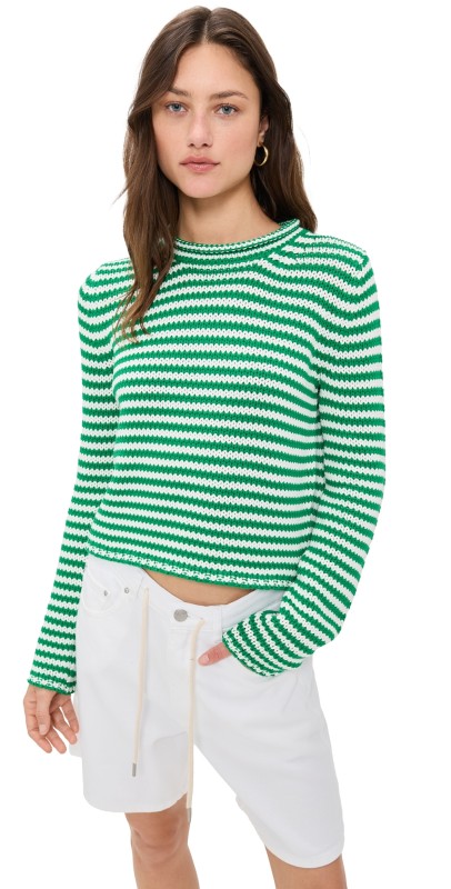 La Ligne Mini Marina Sweater Fine Stripe Kelly Green