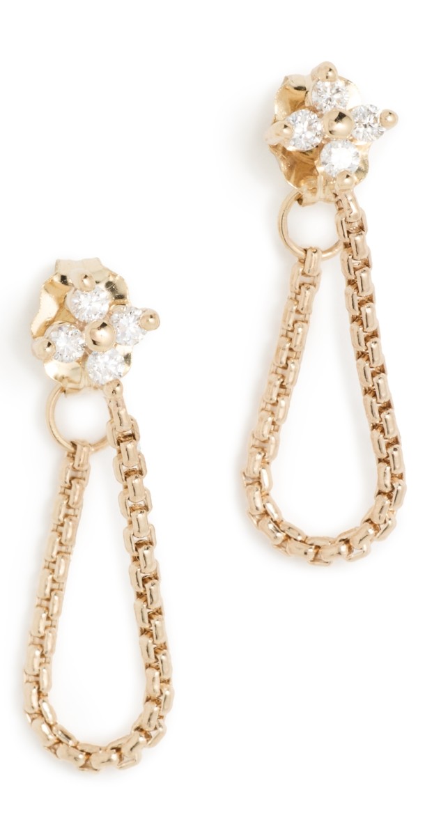 Zoe Chicco 14k Gold 2mm Prong Quads Chain Earrings 14k Yellow Gold