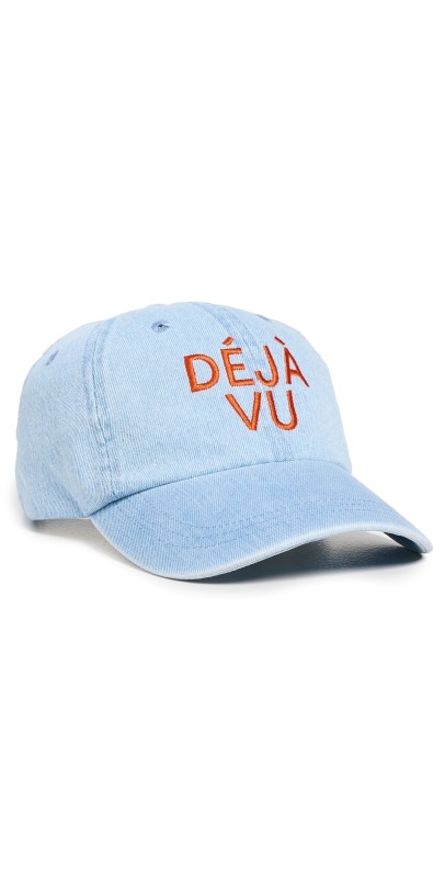 Clare V. Denim Baseball Cap Blue w/ Bright Poppy