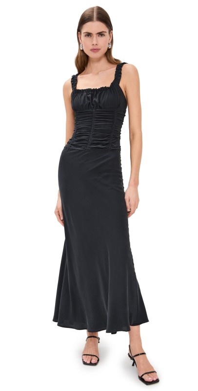 STAUD Nic Silk Maxi Dress Black