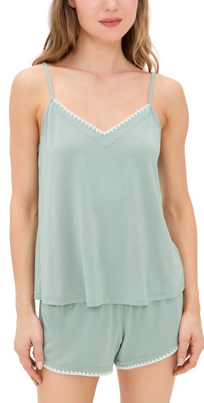 Eberjey Frida Cami and Shorts PJ Set Eucalyptus/Ivory