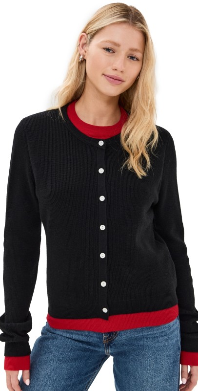 Line & Dot Hutch Double Layer Sweater Black and Red