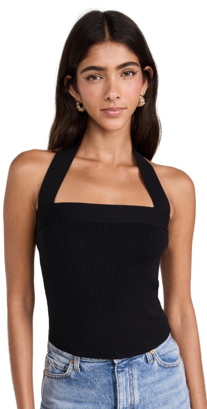 Reformation Galina Cotton Sweater Tank Black