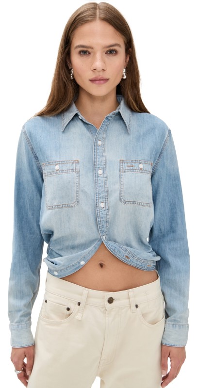 R13 Wrap Around Denim Work Shirt River Blue