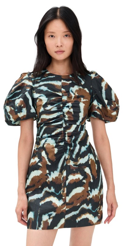 AMUR Tanner Puff Sleeve Mini Dress Aerial Terrain