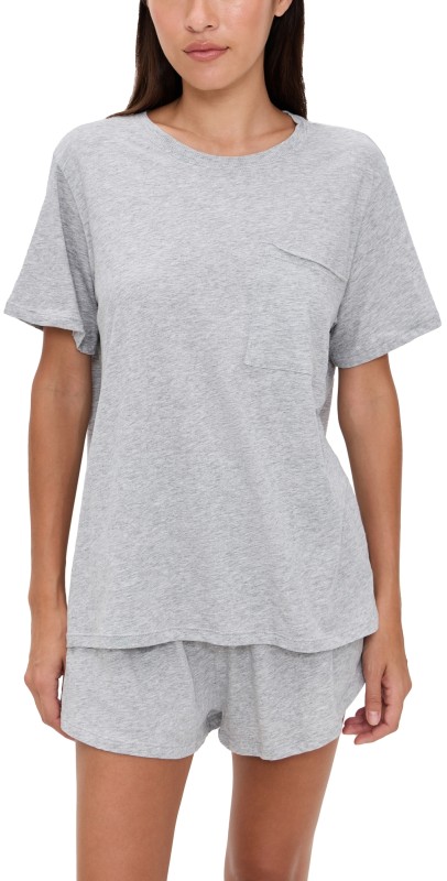 Lunya Organic Pima Tee Shorts Set Storm Grey Heather