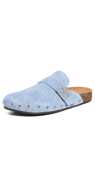 Tory Burch Mellow Stud Mules Blue Cloud/Silver