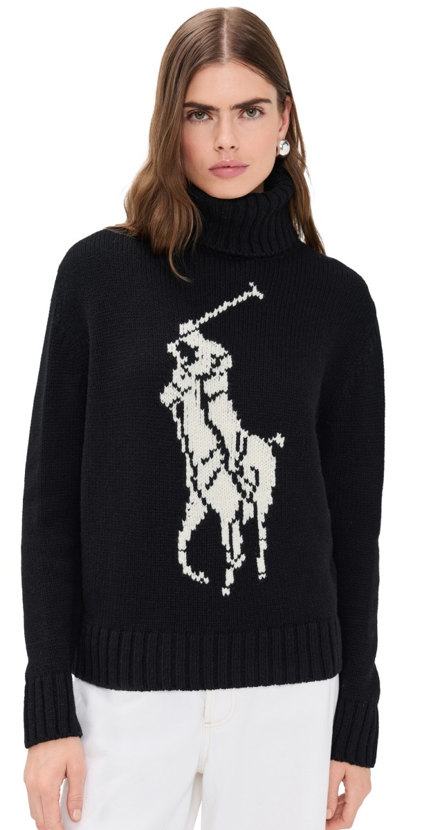Polo Ralph Lauren Wool Turtleneck Pullover Sweater Polo Black/Authentic Cream