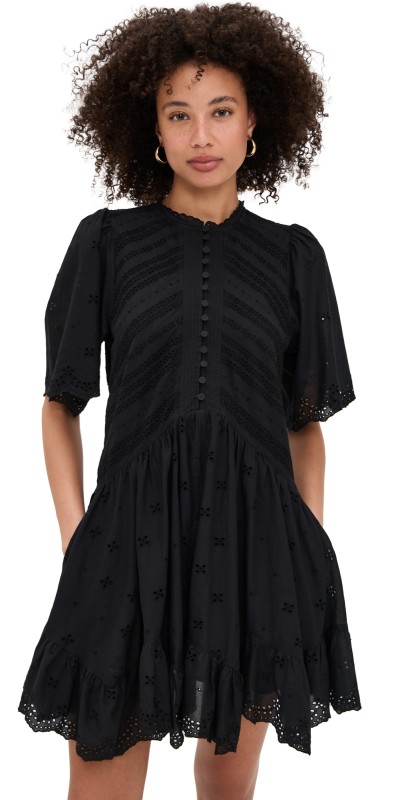 Madewell Eyelet Flutter Sleeve Mini Dress True Black