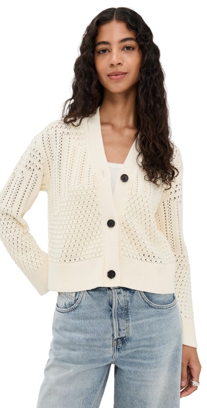 RAILS Geneva Cardigan Ivory Patchwork Pointelle