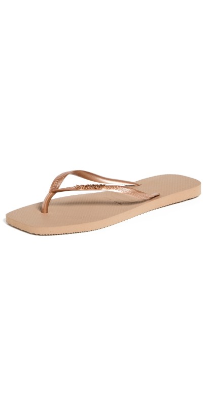 Havaianas Slim Square Logo Metallic Flip Flops Rose Gold