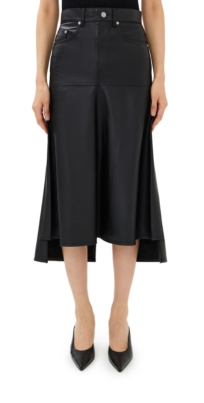 Victoria Beckham Panelled Leather Flare Skirt Black