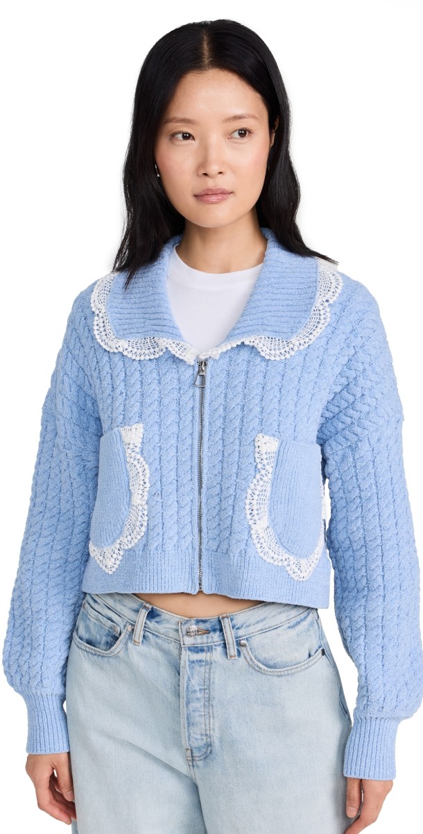 For Love & Lemons Tierra Knit Jacket Blue