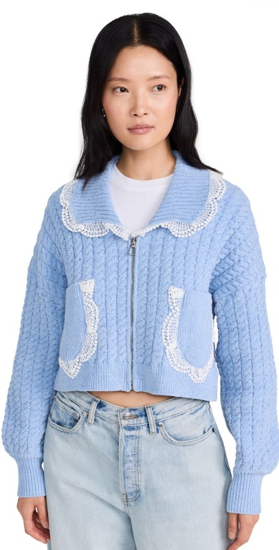 For Love & Lemons Tierra Knit Jacket Blue