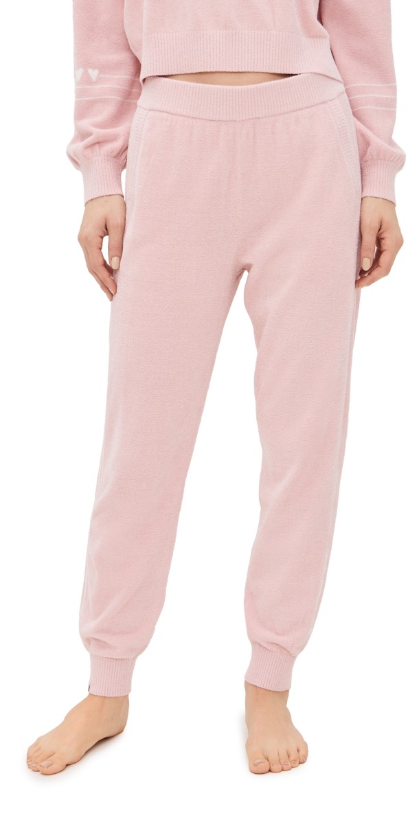 Barefoot Dreams Cozychic Ultra Lite Heartbeat Stripe Pants Pink Peonie/Pearl