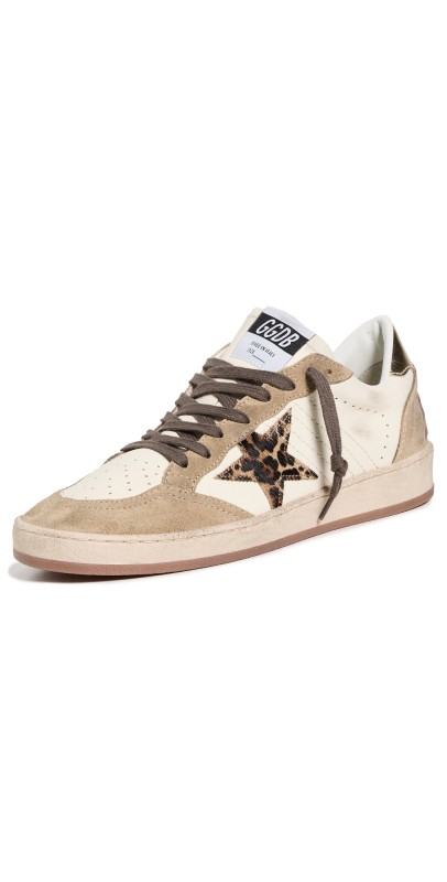 Golden Goose Ballstar Nappa Upper Suede Toe And Spur Horsy Star Laminated Heel Sneakers White/Brown/Gold