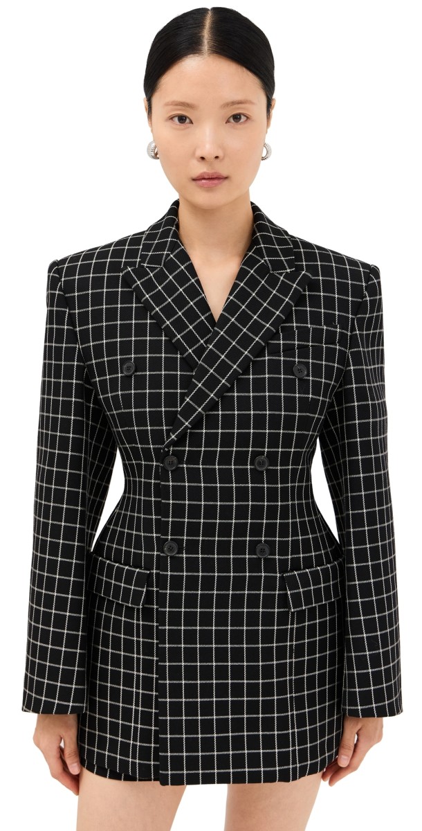 WARDROBE. NYC Double Breasted Contour Blazer Black Plaid