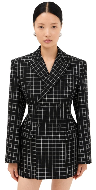 WARDROBE. NYC Double Breasted Contour Blazer Black Plaid