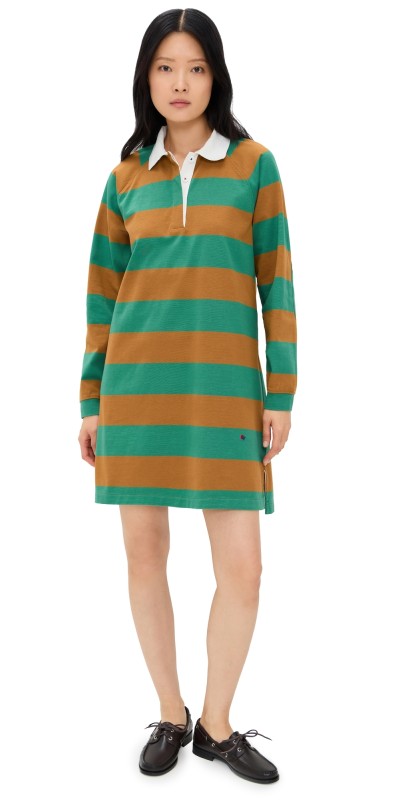 Clare V. Le Rugby Dress Fern & Desert Taupe Stripe